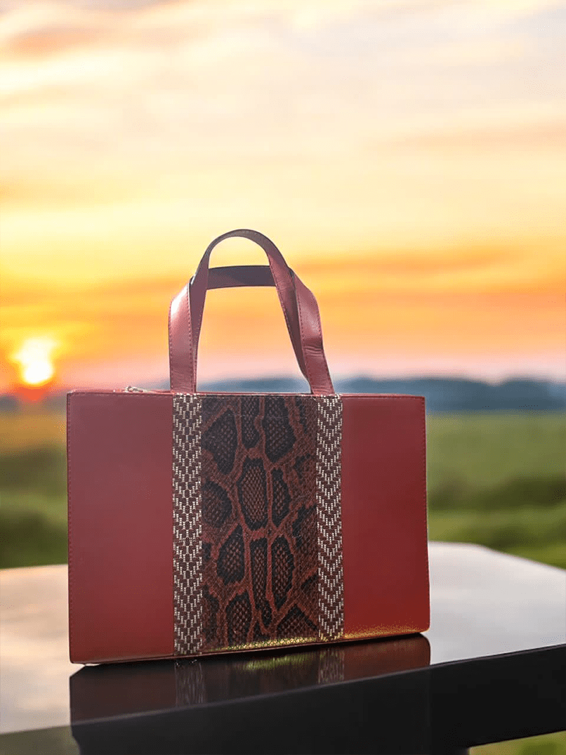 Sac A Main Bordeau Motif Pagne Tisse Cuir - CANNY BAGS