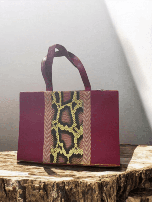 Sac A Main Mauve Motif Pagne Tisse En Cuir - CANNY BAGS