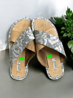 Sandales Raphia Et Brocard Cendre - NAWAHA