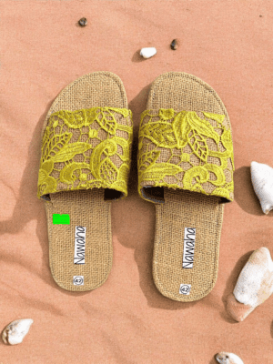 Sandales Raphia Et Dentelle Jaune - NAWAHA