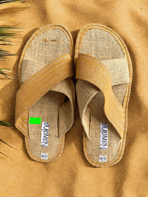 Sandales Raphia Et Filet Marron - NAWAHA