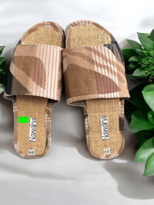 Sandales Raphia Et Tissu Leger Marron - NAWAHA