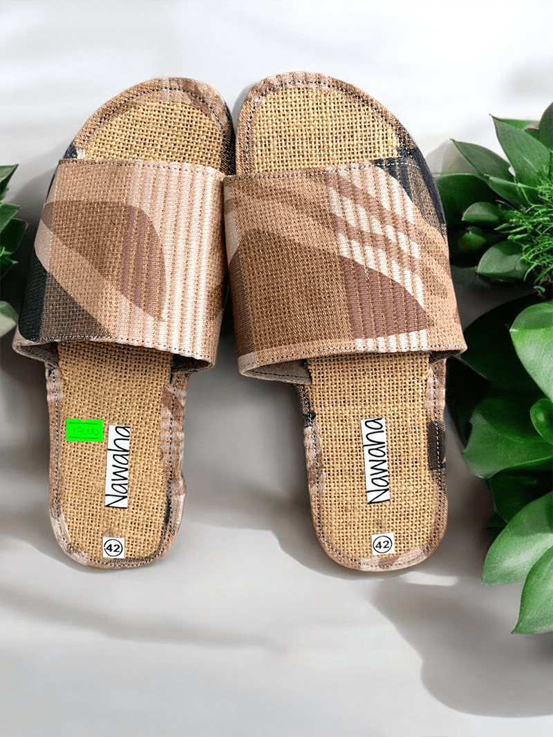 Sandales Raphia Et Tissu Leger Marron - NAWAHA