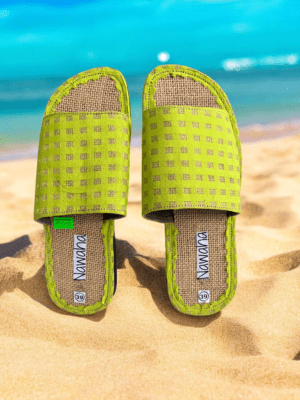 Sandales Raphia Et Tissu Leger Vert - NAWAHA