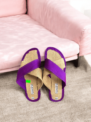 Sandales Raphia Et Tissu Leger Violet - NAWAHA