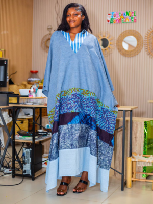 Boubou 2 Pieces Haut Rayure Bleu Blanc Jean - Feitty 225