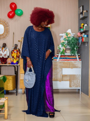 Boubou 2 Pieces Sous Robe Violet - Tissu Legé Bleu Nuit - Feitty 225