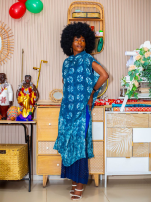 Cape En Soie Bleu Blanc - Feitty 225