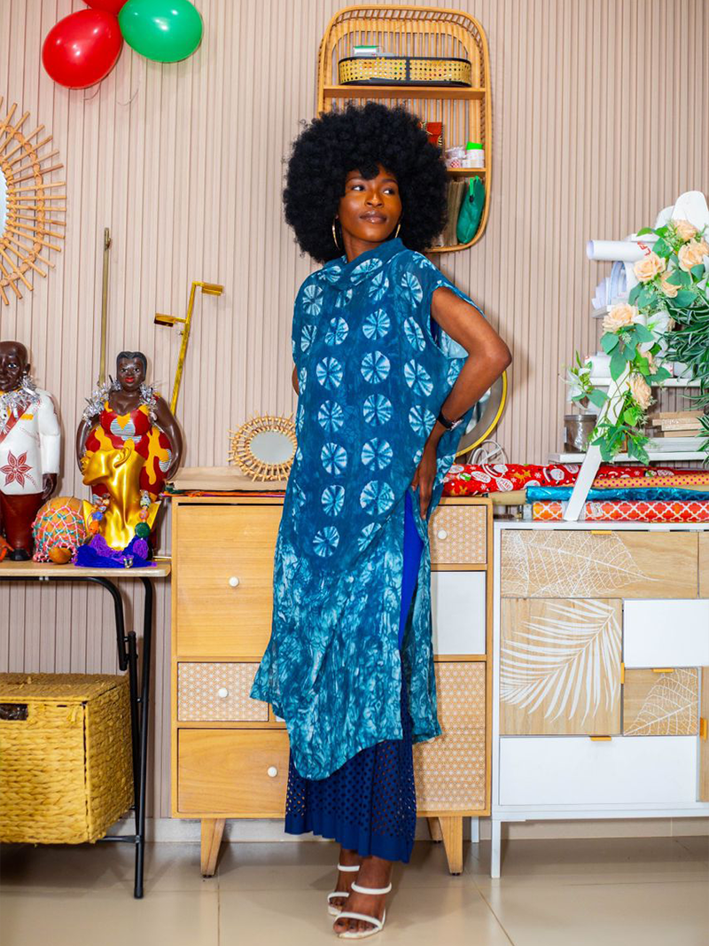 Cape En Soie Bleu Blanc - Feitty 225