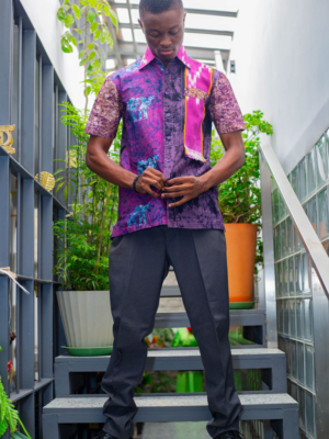 Chemise Indigo Motif Kita Rose - Feitty 225