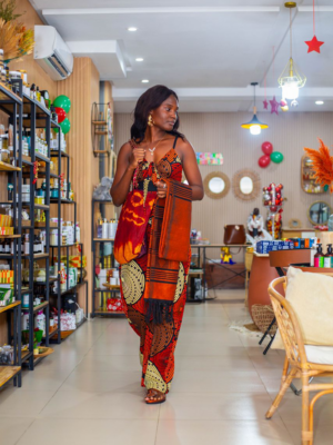 Combinaison En Pagne Orange Noir Beige - Feitty 225