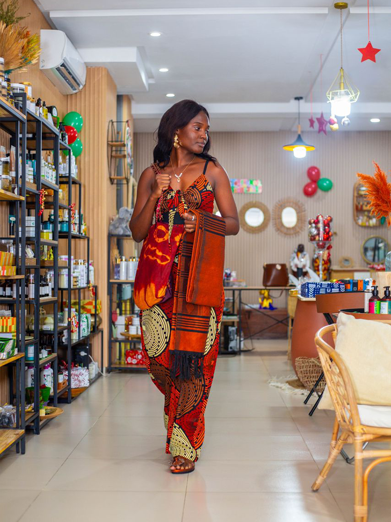 Combinaison En Pagne Orange Noir Beige - Feitty 225