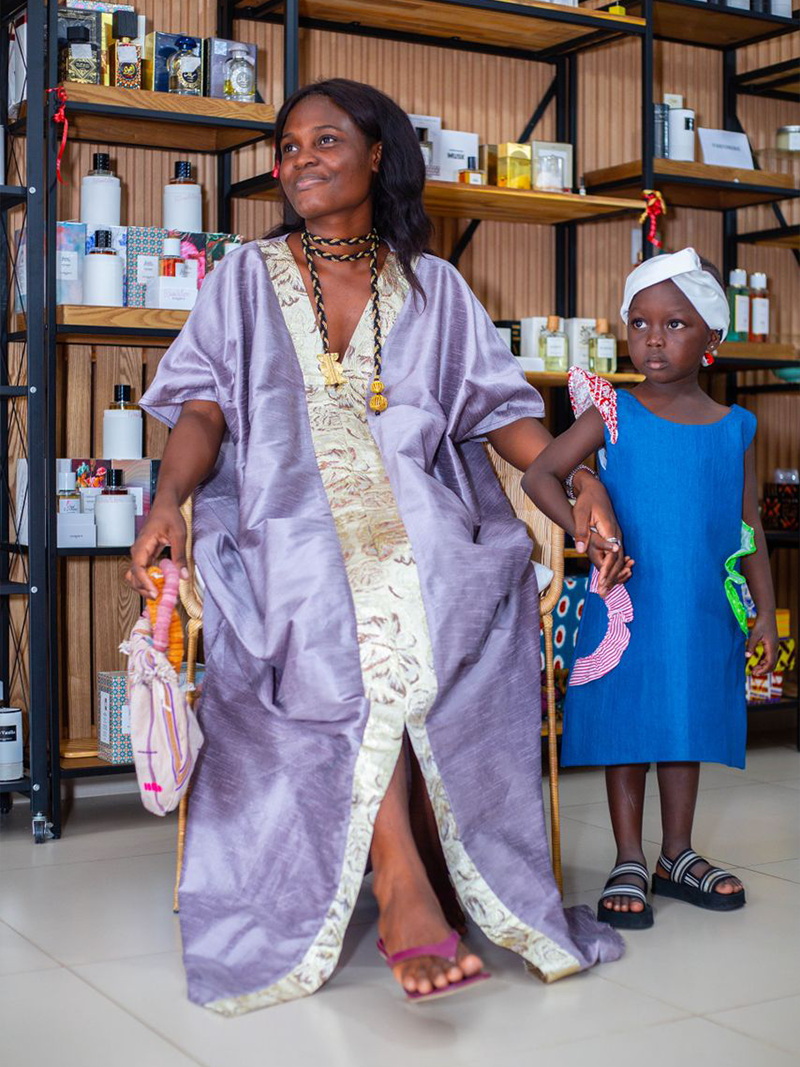 Duo - Boubou Chantoum Gris Motif Brocard - Robe Jean Enfant - Feitty 225