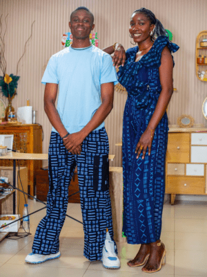 Duo - Tee-Shirt Bleu Pantalon Cargo En Pagne Bogolan Combinaison Bleu Pagne - Feitty 225