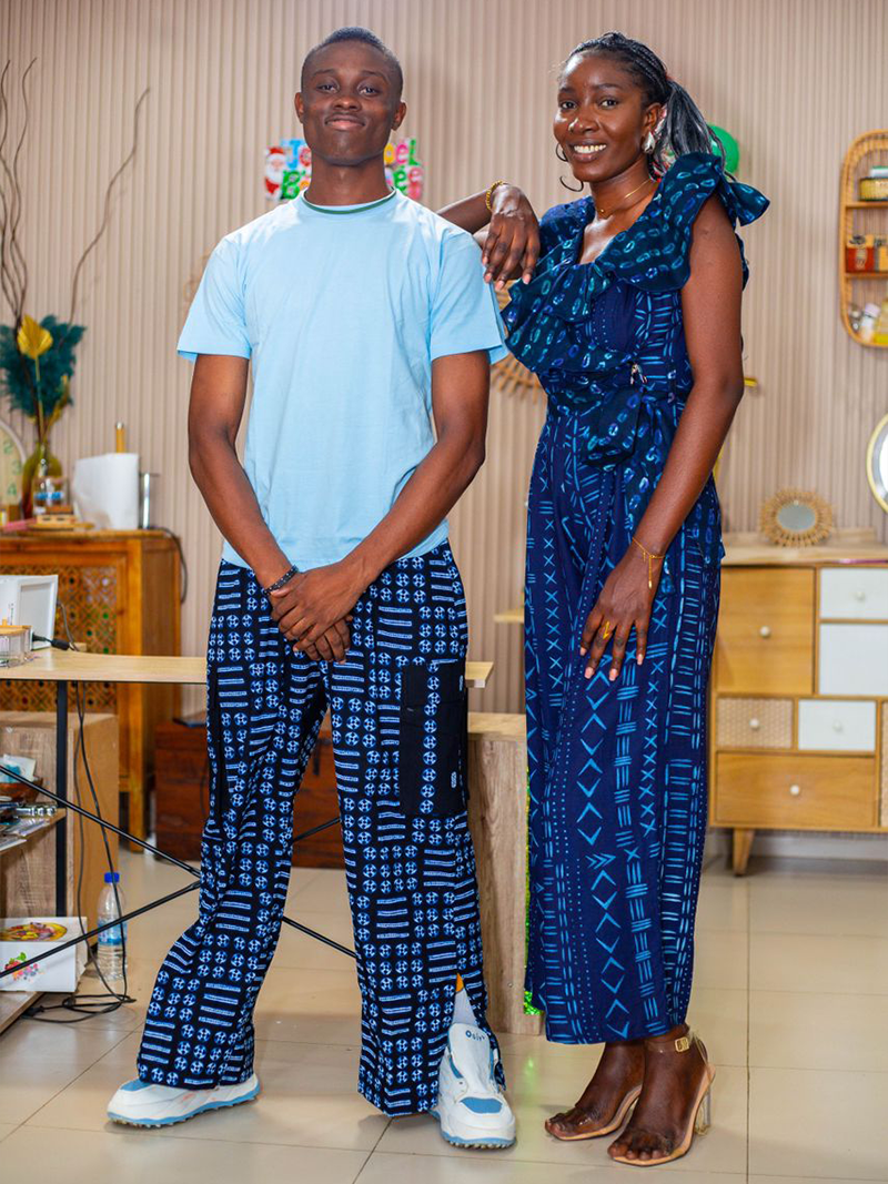 Duo - Tee-Shirt Bleu Pantalon Cargo En Pagne Bogolan Combinaison Bleu Pagne - Feitty 225