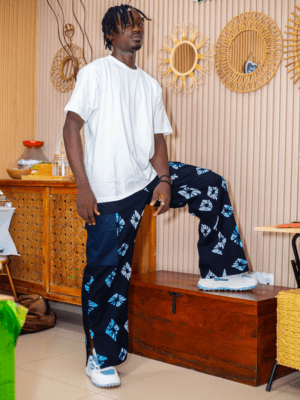 Ensemble Tee-Shirt Blanc et Pantalon Cargo En Pagne Bogolan - Lafia Design