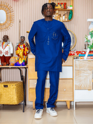 Ensemble Tunique Coton Bleu Motif Surpique - Feitty 225