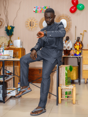 Ensemble Tunique Coton Gris Surpique Blanc - Lafia Design