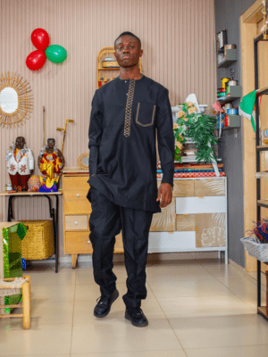 Ensemble Tunique Coton Noir Motif Surpique - Feitty 225