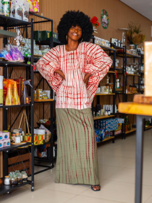 Robe Boubou Tissu Orange Blanc - Feitty 225