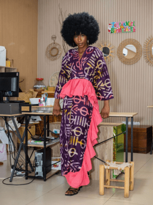 Robe Cache Cœur Pagne Violet Motif Tissu Rose - Feitty 225