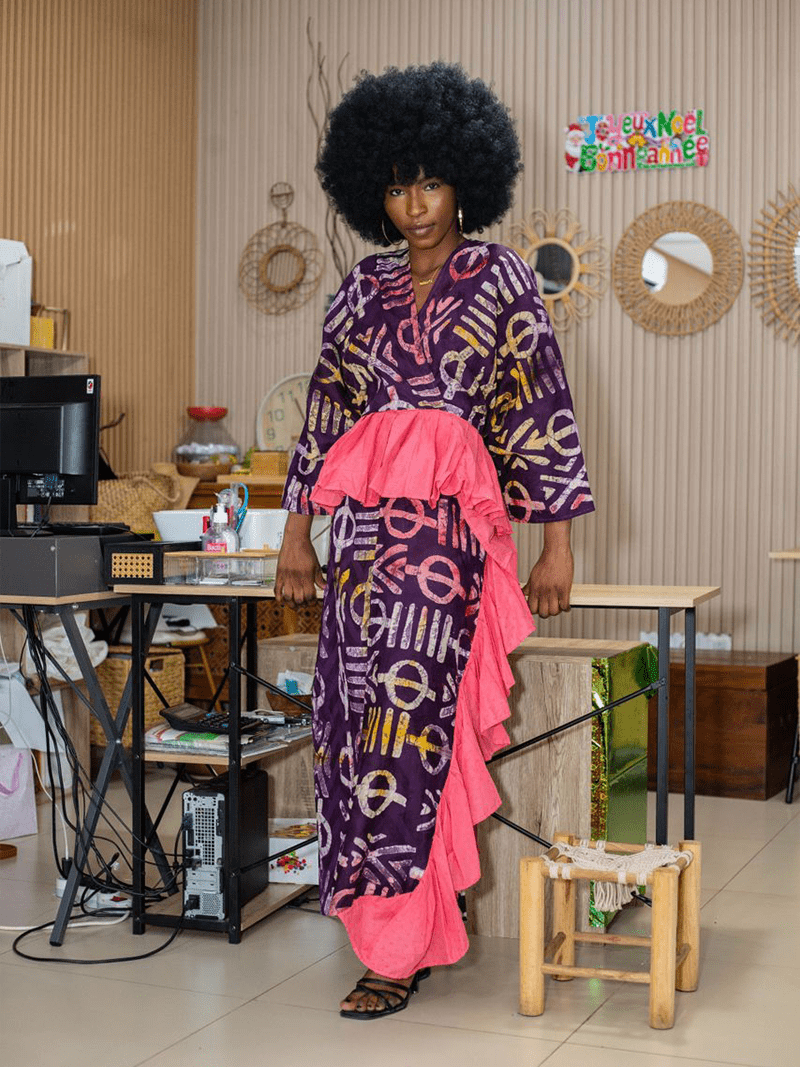 Robe Cache Cœur Pagne Violet Motif Tissu Rose - Feitty 225