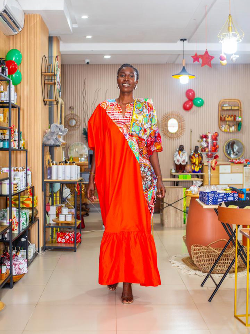 Robe Longue 2 Ton Tissu Orange Pagne - Feitty 225